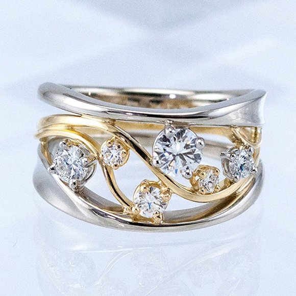 🎁 Fashion Trendy Gold Silver Wave Stackable Aesthetic Hollow Ring, VIP427 - Picture 2 of 8
